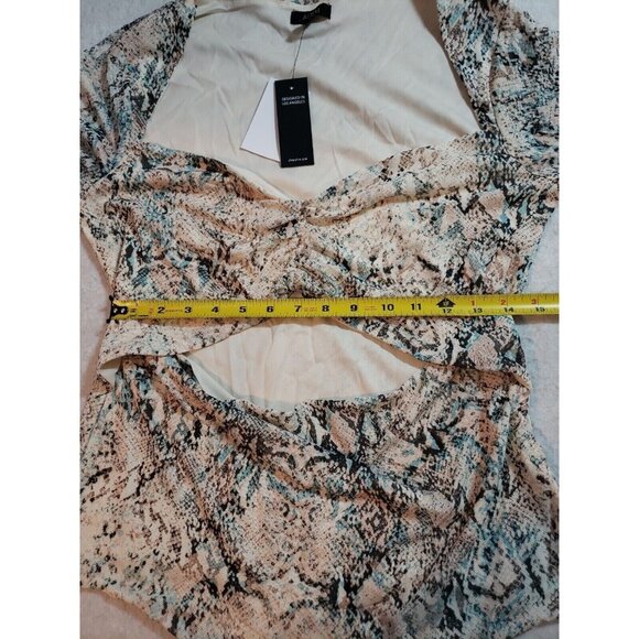 AFRM Neutral Aqua Snake Print Long Sleeve Cutout Bodysuit Size XL - Picture 11 of 16